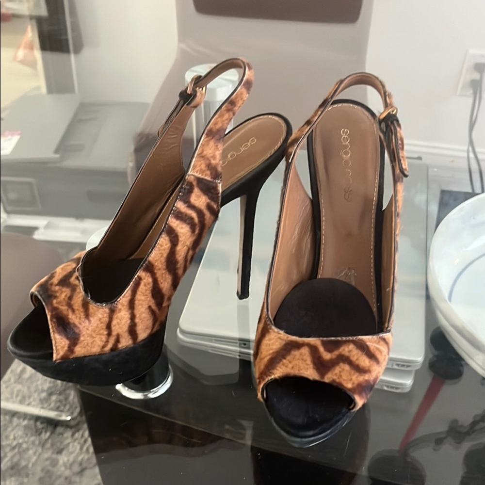 Sergio Rossi Brown and Black Animal Print Heels